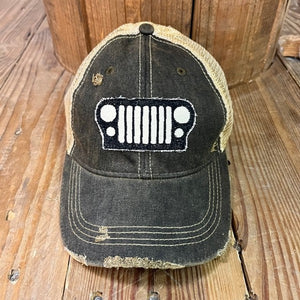 The Goat Stock Black Jeep Grill Vintage Distressed Adjustable Snapback Hat