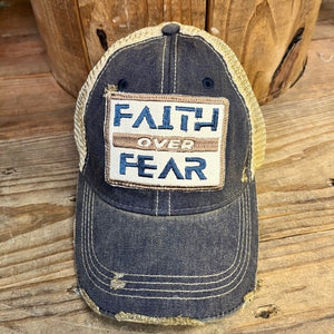 The Goat Stock Faith Over Fear Vintage Distressed Adjustable Snapback Hat