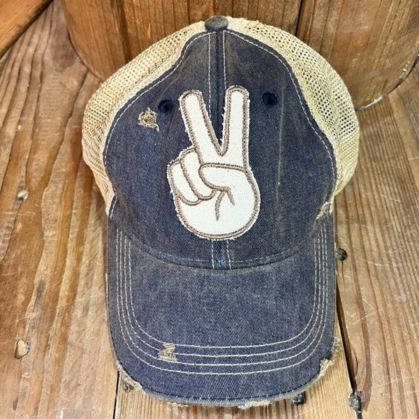 The Goat Stock Peace Fingers Vintage Distressed Adjustable Snapback Hat