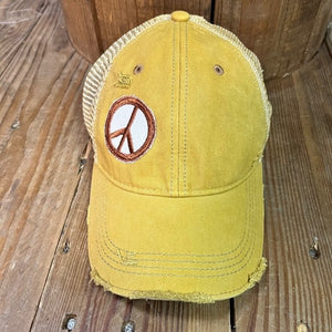 The Goat Stock Peace Sign Vintage Distressed Adjustable Snapback Hat