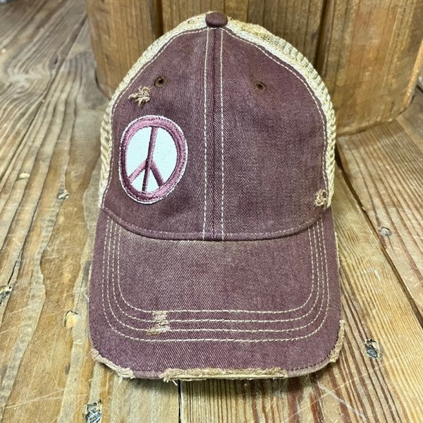 The Goat Stock Peace Sign Vintage Distressed Adjustable Snapback Hat