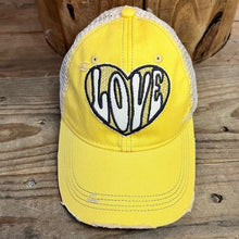 Load image into Gallery viewer, The Goat Stock Yellow Love Vintage Distressed Adjustable Snapback Hat
