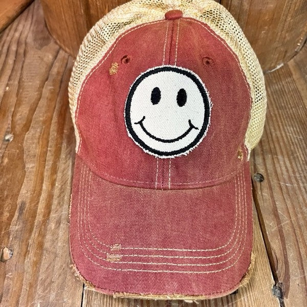 The Goat Stock Smile Vintage Distressed Adjustable Snapback Hat