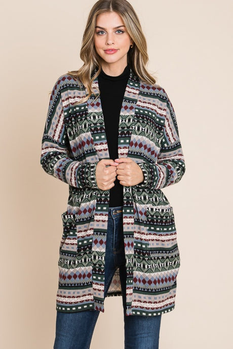 BOMBOM Aztec Open Front Long Sleeve Cardigan