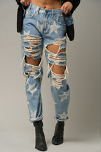 Load image into Gallery viewer, Insane Gene Star Pattern Destroyed Slouchy Straight Leg Blue Denim Jeans

