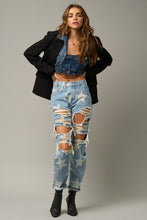 Ladda upp bild till gallerivisning, Insane Gene Star Pattern Destroyed Slouchy Straight Leg Blue Denim Jeans
