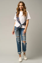 Load image into Gallery viewer, Insane Gene Mid Rise Destroyed Raw Distressed Frayed Hem Cropped Blue Denim Boyfriend Jeans
