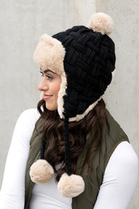 Ali's Corner Cable Weave Pom Trapper Hat