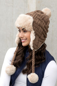 Ali's Corner Cable Weave Pom Trapper Hat