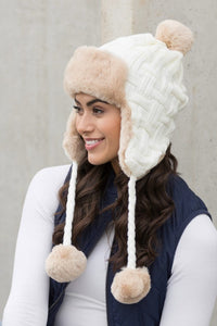 Ali's Corner Cable Weave Pom Trapper Hat