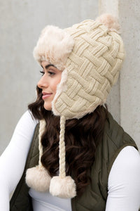 Ali's Corner Cable Weave Pom Trapper Hat