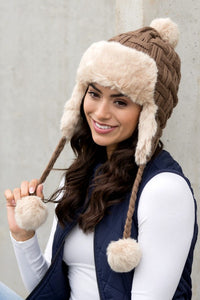 Ali's Corner Cable Weave Pom Trapper Hat