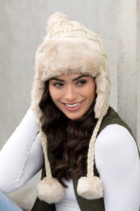 Ali's Corner Cable Weave Pom Trapper Hat