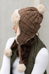 Ali's Corner Cable Weave Pom Trapper Hat