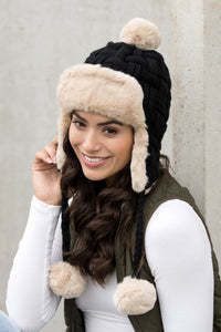 Ali's Corner Cable Weave Pom Trapper Hat