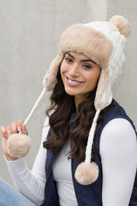 Ali's Corner Cable Weave Pom Trapper Hat