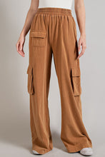 Load image into Gallery viewer, Eesome Mineral Washed Smocked Waist Wide Leg Cargo Pants
