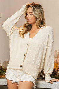 BiBi Cream Button Down Exposed Seam Cardigan