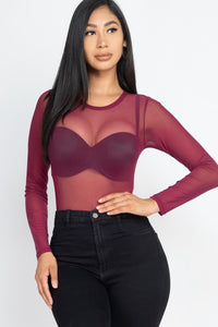 Capella Black Mesh Sheer Long Sleeve Bodysuit