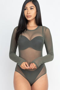 Capella Black Mesh Sheer Long Sleeve Bodysuit