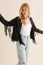 Load image into Gallery viewer, Blue B Studded Fringe Open Front Western Jacket
