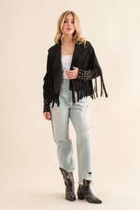 Blue B Studded Fringe Open Front Western Jacket