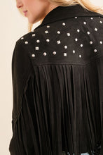 Load image into Gallery viewer, Blue B Studded Fringe Open Front Western Jacket

