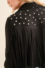 Cargar imagen en el visor de la galería, Blue B Studded Fringe Open Front Western Jacket
