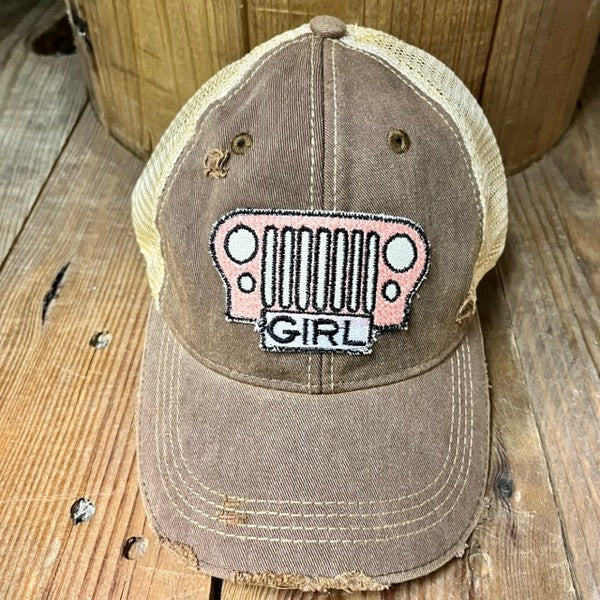 The Goat Stock Jeep Girl Vintage Distressed Adjustable Snapback Hat