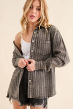Load image into Gallery viewer, Blue B Striped Sparkle Stone Denim Shacket
