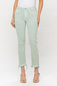 Vervet by Flying Monkey Mid Rise Cropped Mint Green Straight Leg Denim Jeans