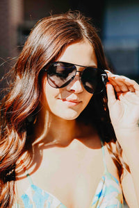 Julia Rose Black Unisex Aviator Sunglasses