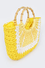 Carregar imagem no visualizador da galeria, Faux Straw Lemon Bamboo Handle Summer Tote
