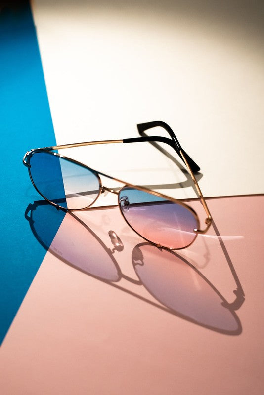 Julia Rose Gold Blue Pink Aviator Sunglasses