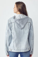 Ladda upp bild till gallerivisning, RISEN Distressed Blue Denim Jacket Knit Hoodie
