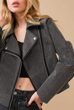 Load image into Gallery viewer, Blue B Crystal Studded Zip Up Moto Jacket
