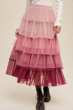 Cargar imagen en el visor de la galería, Listicle Magenta Ombre Tiered Mesh Maxi Skirt
