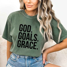 Load image into Gallery viewer, Uplifting Threads God Goals Grace Garment Dyed Tee Shirt
