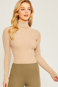 Love Tree Solid Ribbed Knit Turtleneck Top