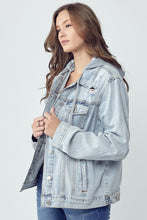 Ladda upp bild till gallerivisning, RISEN Distressed Blue Denim Jacket Knit Hoodie
