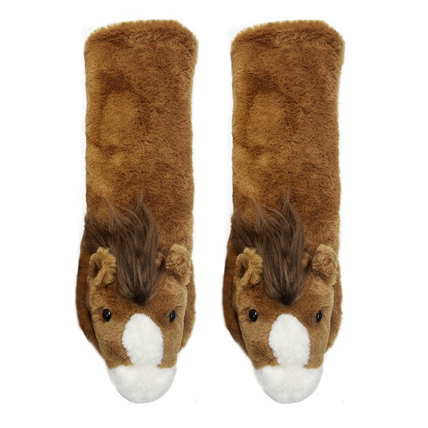 Women's Horse Plush Sherpa Non Skid Slipper Socks