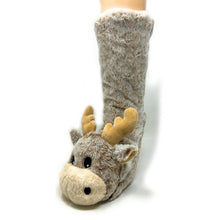 Carica l&#39;immagine nel visualizzatore di Gallery, Women&#39;s Plush Moose Sherpa Non Skid Slipper Socks
