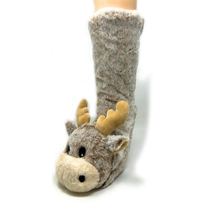 Women's Plush Moose Sherpa Non Skid Slipper Socks