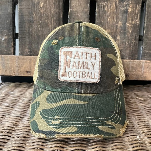 The Goat Stock Faith Family Football Vintage Distressed Adjustable Snapback Hat