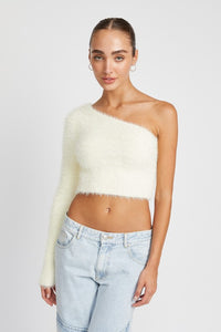 Emory Park One Shoulder Fluffy Knit Sweater Top