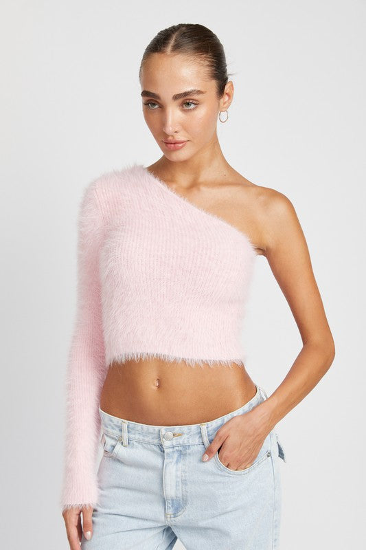 Emory Park One Shoulder Fluffy Knit Sweater Top