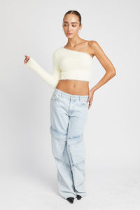 Emory Park One Shoulder Fluffy Knit Sweater Top