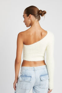 Emory Park One Shoulder Fluffy Knit Sweater Top