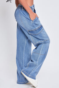 YMI Jeanswear Blue Washed Straight Leg Denim Cargo Jeans