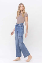Load image into Gallery viewer, Vervet High Waisted Relaxed Straight Leg Blue Denim Dad Cargo Jeans
